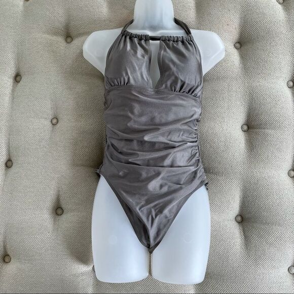 Cupshe Silver Sage 1pc Swimsuit Halter Neck M - Picture 1 of 7